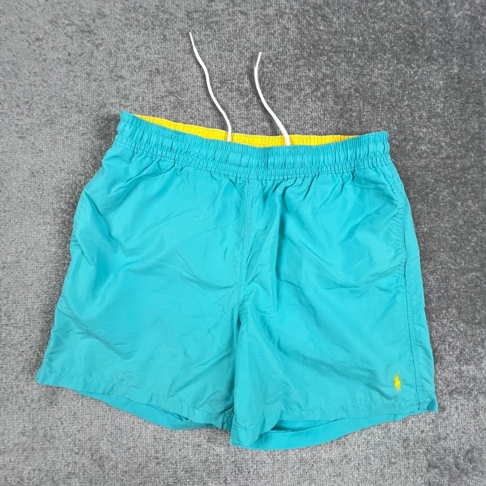 Polo Ralph Lauren Mens Teal Blue Yellow Swim Trunks Medium Mesh Lined Drawstring